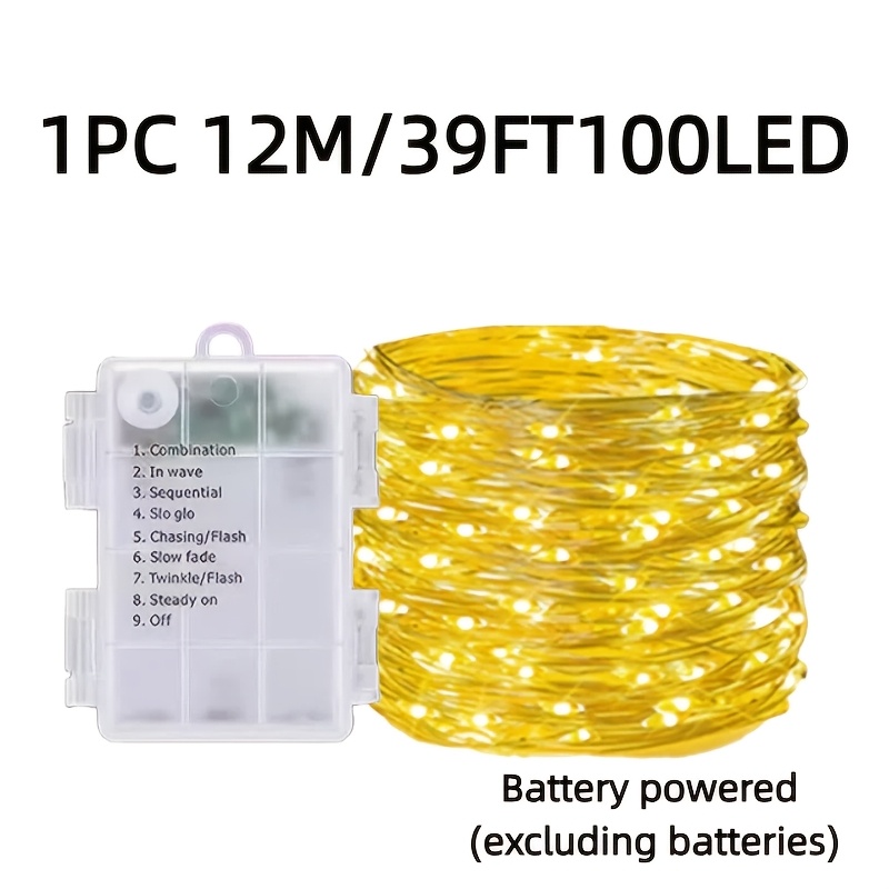 TEMU 1 Pack Of Holiday Decoration Fairy Lights, 7/12/22/32m 50/100/200/300led Warm Colored Lights, Suitable For Parties, Holiday Desktop Decoration,