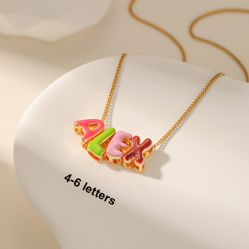 TEMU Custom Letter Necklace 304 304 Stainless Steel Personalized Colored Enamel Letter Pendant Unisex Bohemian Style Fashionable Men's Necklace