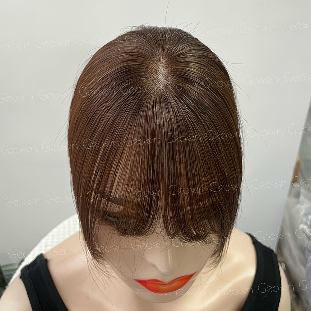 Human Hair Topper Hairpiece Suitable For Hair - Straight Hair Length 8-12 Inch With Thinning Bangs & Center Part, Hair Loss For Thinning Hair, Addition For Volume And Coverage