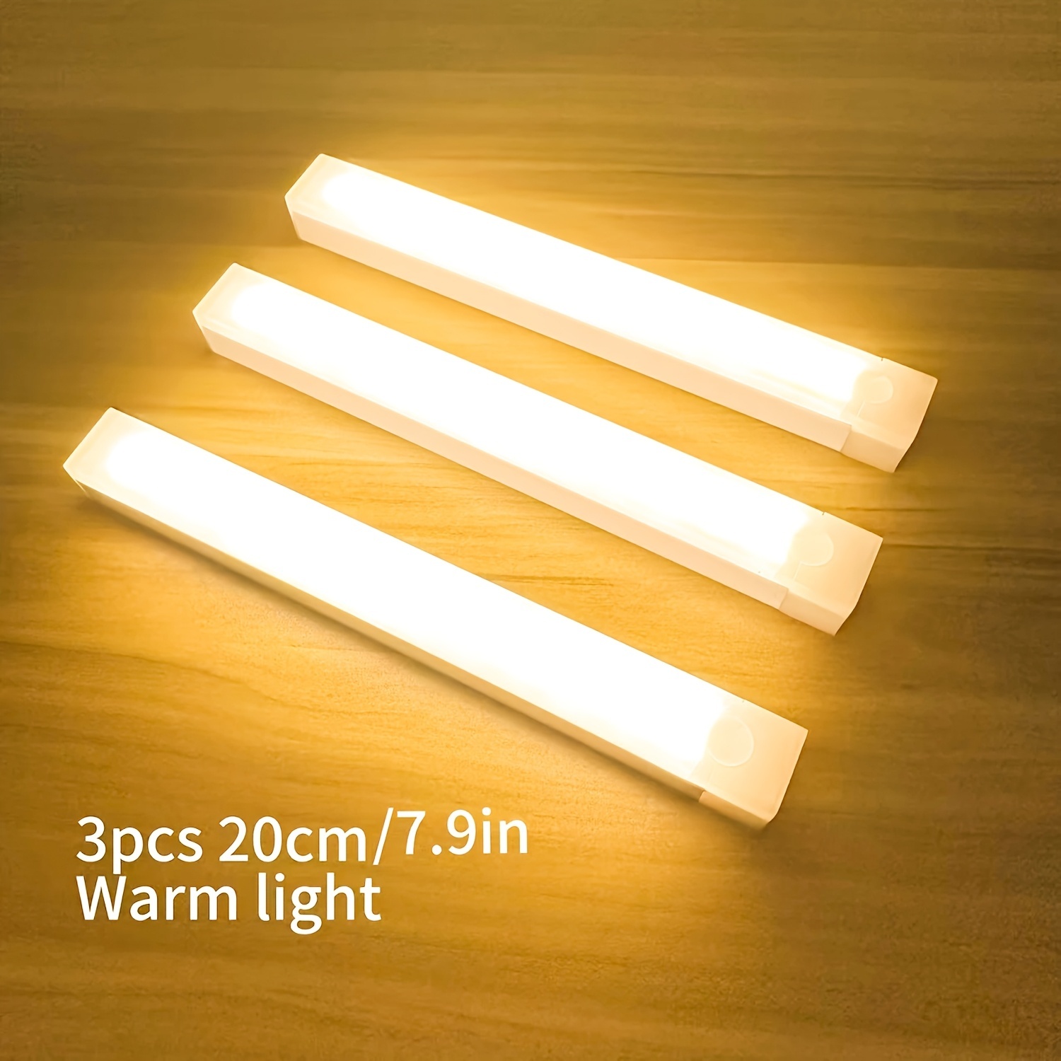 TEMU 3pcs Warm/white Light 20cm/30cm/50cm Motion Sensor Led Induction Light Usb Charging, Magnetic Non Perforated Long Night Light, Suitable For Home