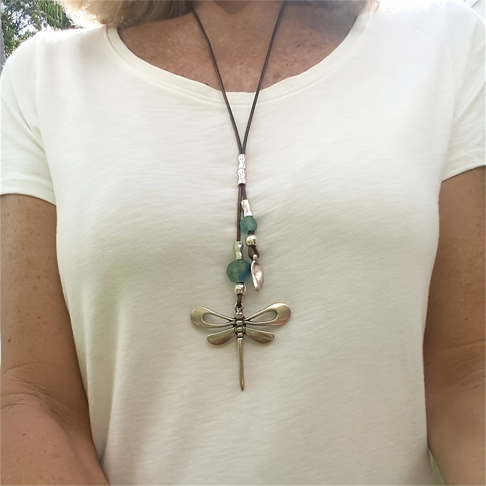 

Boho Zinc Alloy Dragonfly Pendant Leather Cord Y-necklace For Women - Alloy Dragonfly Charm Choker, No Plating, Adjustable, Suitable For Party & Mardi Gras Day - Wear