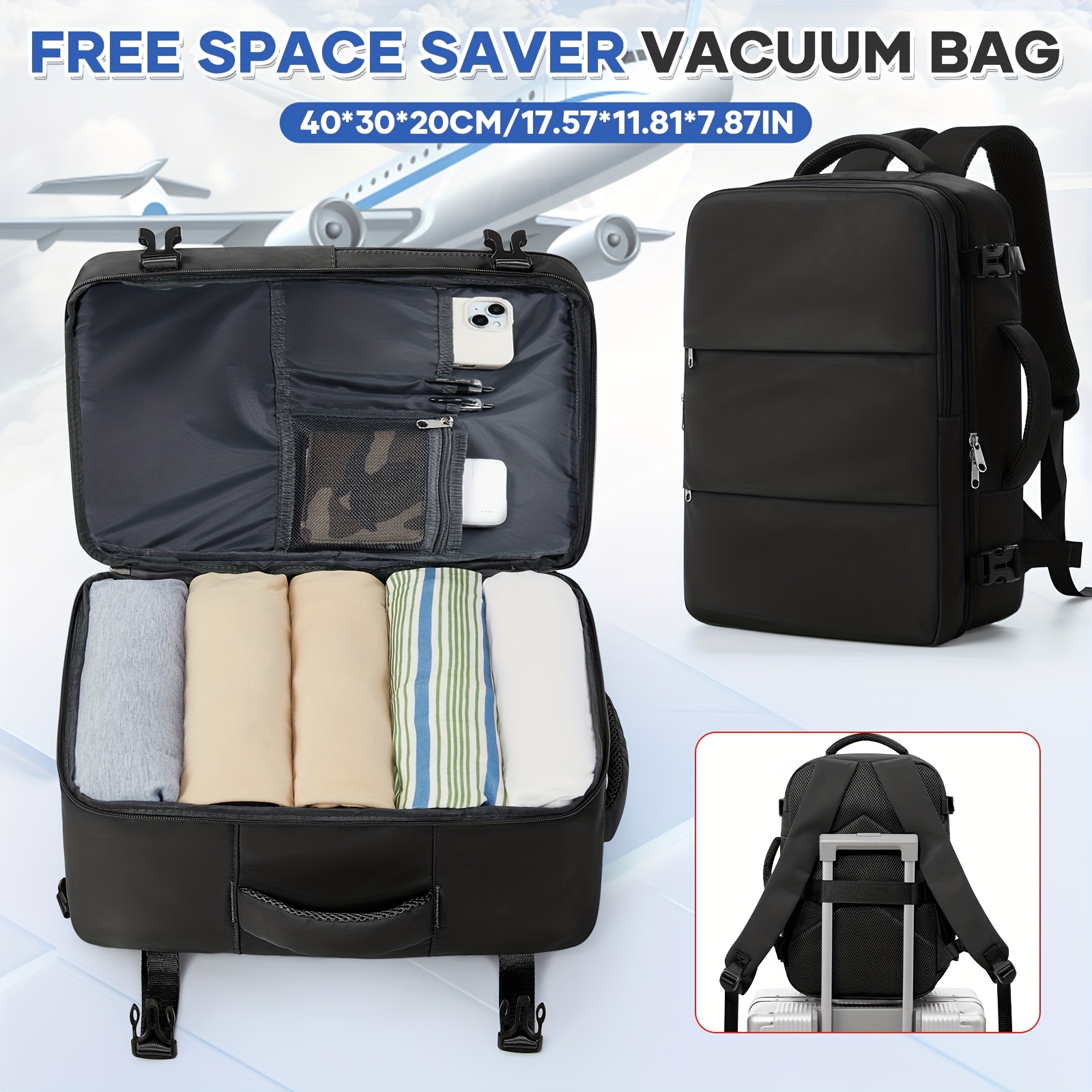 TEMU 40x30x20cm Travel Backpack For Ryanair Size, Large Capacity Cabin Backpack/boarding Backpack/airline Backpack, Durable Travel Backpack For