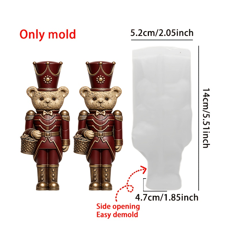 TEMU Moule en silicone résine - Moule en silicone en peluche Soldat, Moule rétro de bougie d'arôme de poupée de Noël, Ornement de bureau en de résine