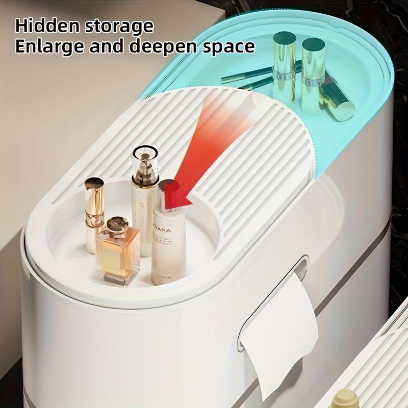 Slim Organizer Cart with Three Layers and Tissue Holder, White Plastic