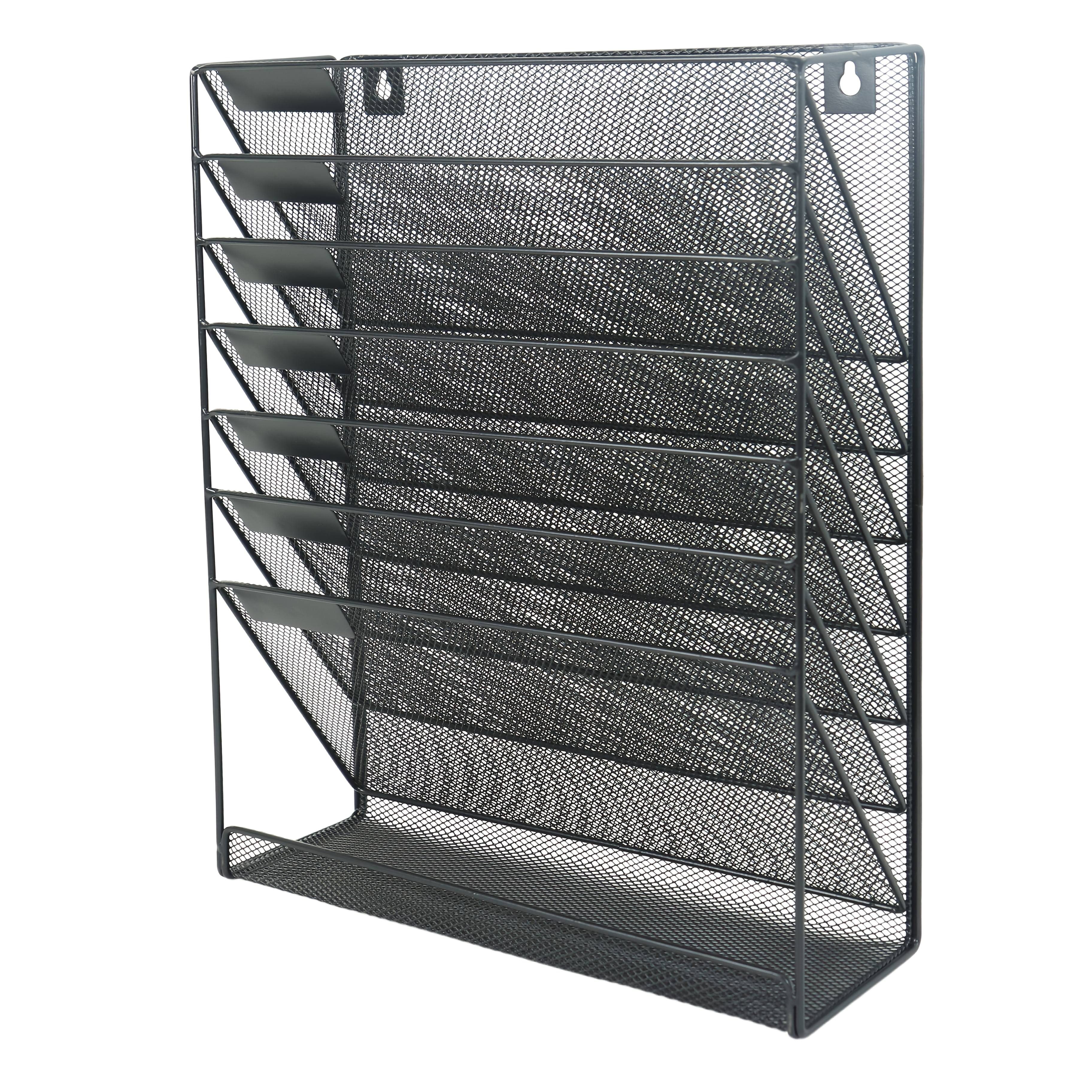TEMU 7 1 Tier Wall-mounted Desktop Dual-use Metal Mesh Storage Rack, Magazine, , Document Classified Storage Shelf, Suitable For Home, Office, Campus