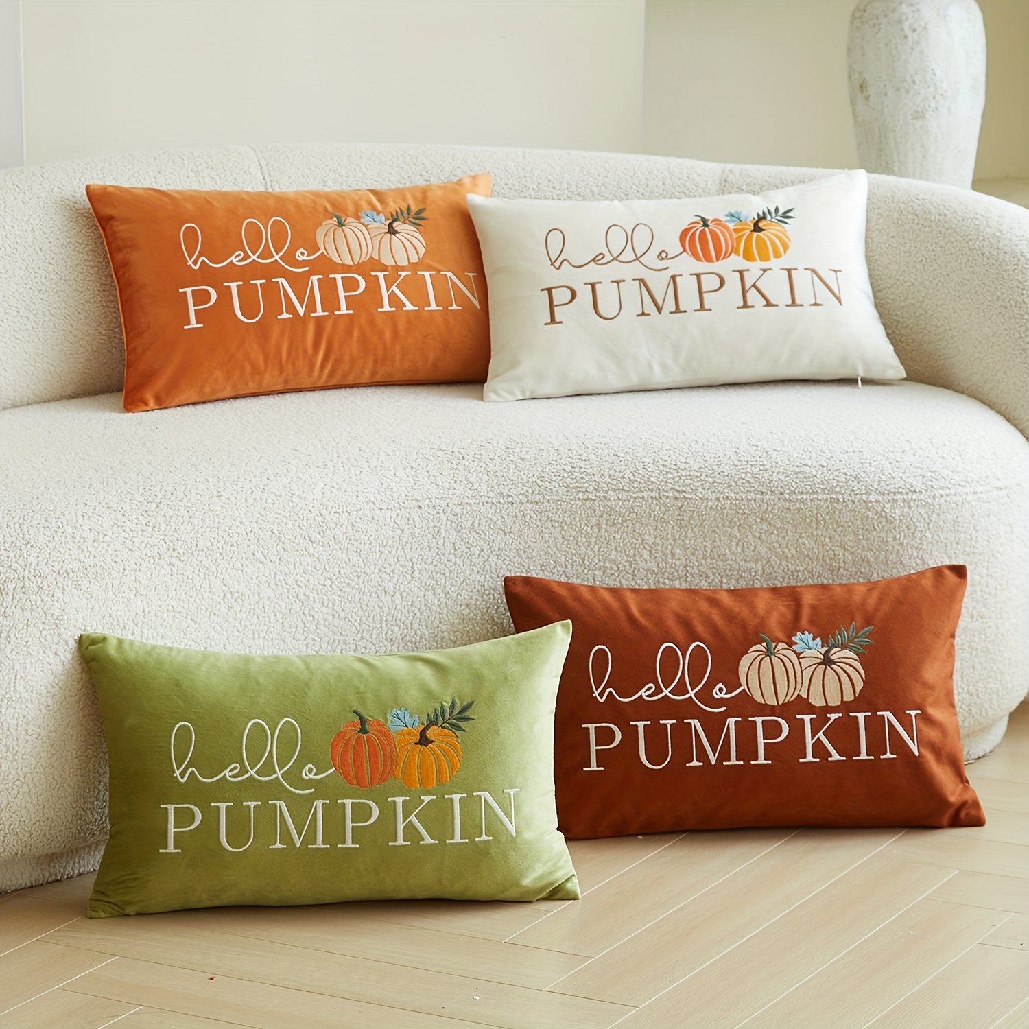 1pc thanksgiving velvet pillowcase harvest   letters throw pillow covers single side embroidery 19 6 x 11 8 inches suitable for sofa living room bedroom home decoration no pillow core