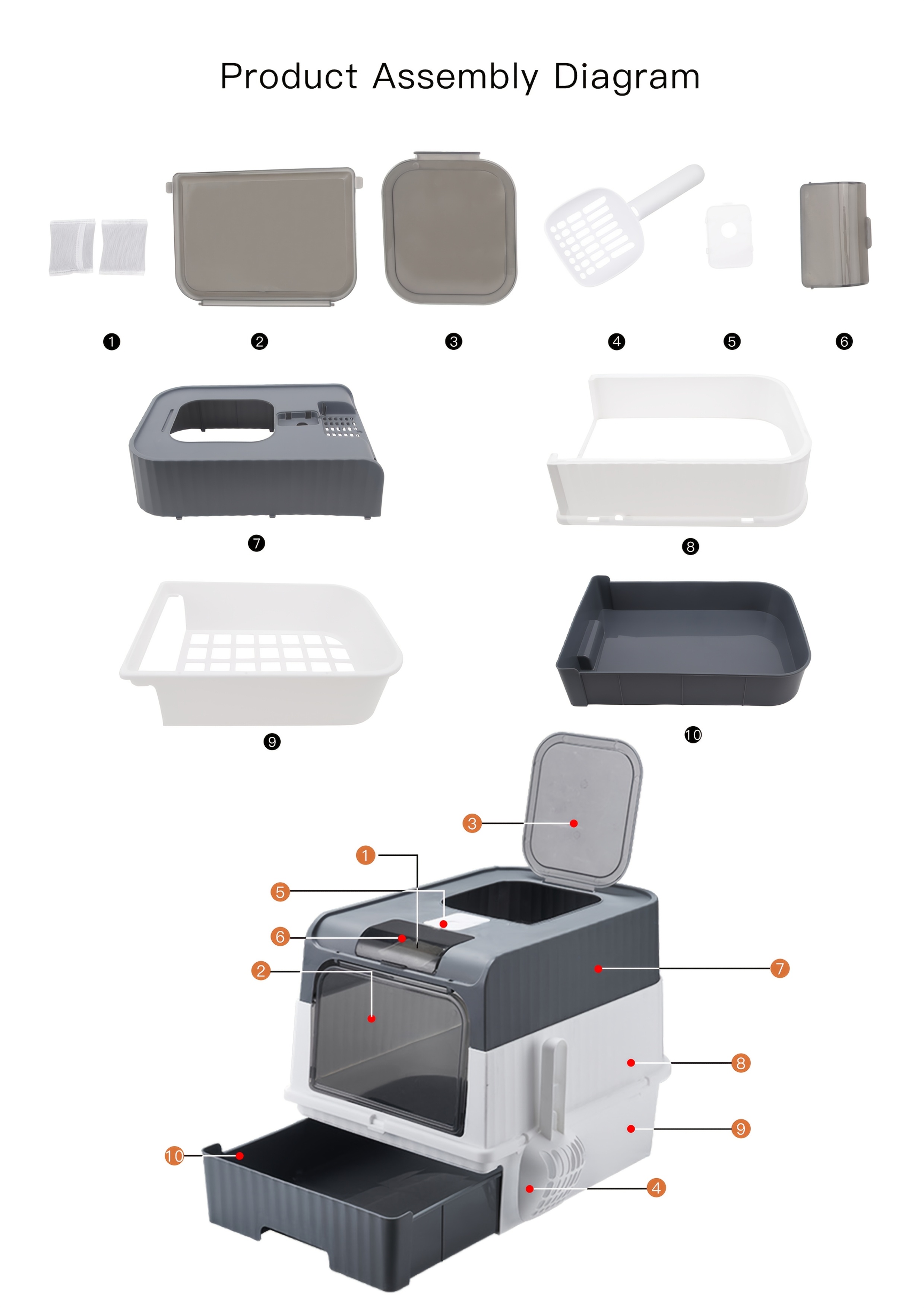 [Litière pliante] Litière pour Chat Pliante Entièrement Fermée avec Tiroir Anti-Odeurs et Pare-Éclaboussures