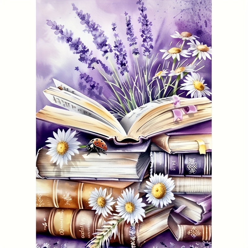TEMU Contemporary 5d Diamond Painting Kit, Lavender Books , 30x40cm Oblong Art, Set, For , &