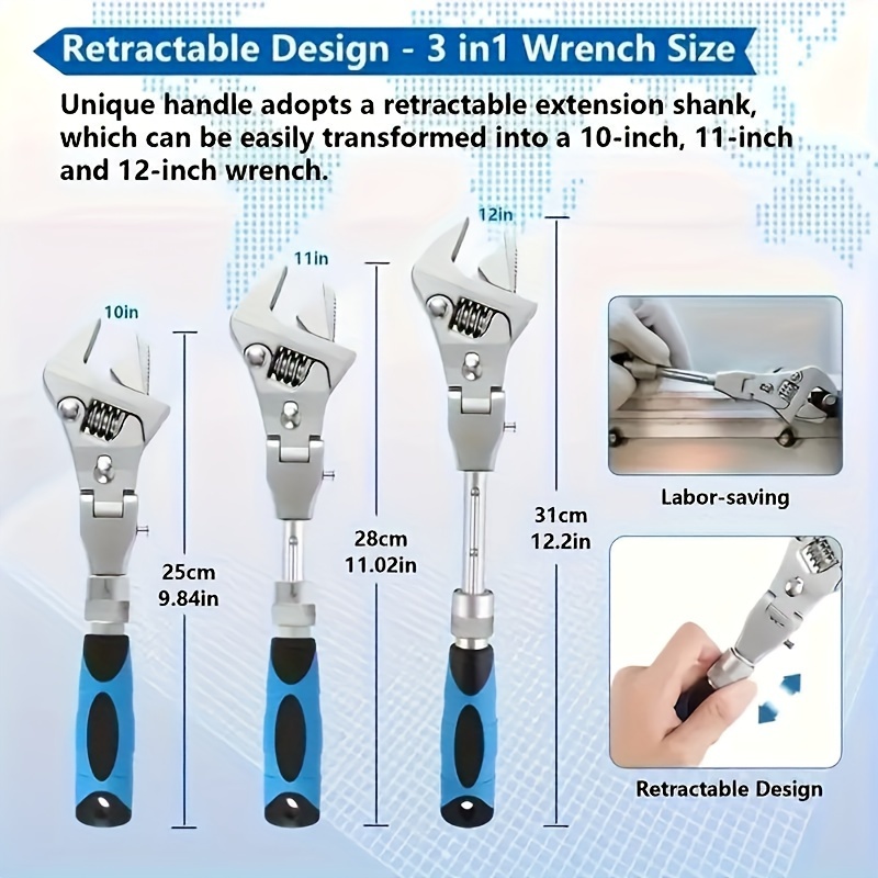 

Multifunctional Torque Wrench, 10-inch Adjustable Ratchet , 180-degree Folding Maintenance Tool