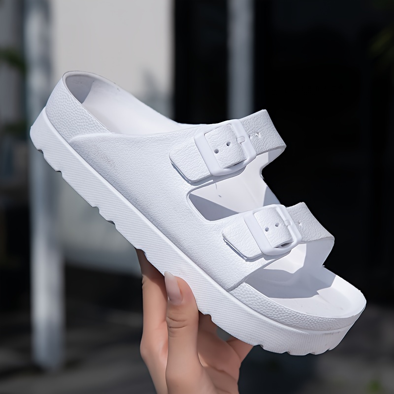 

Comfortable Slip-on Sandals, Lightweight Waterproof Adjustable Double Buckle Flat Eva Sandals, Outdoor Beach Sandals For Summer
