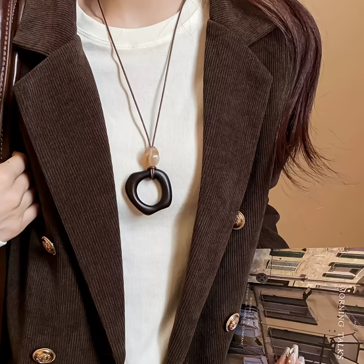 3pcs Bohemian Adjustable Wooden Hoop Pendant Necklace Set