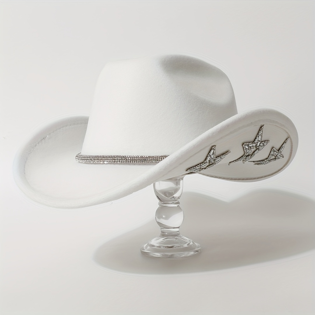 elegant white cowboy hat sparkling stars diamond - Temu  display picture 1