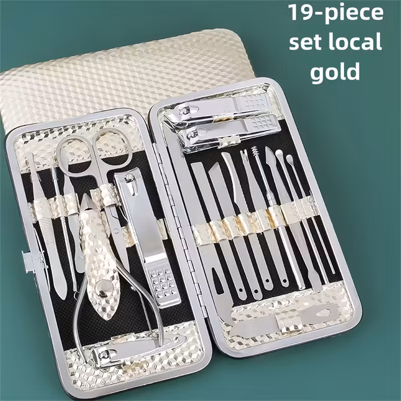 19pcs professional manicure pedicure set stainless steel nail care kit with cuticle nippers clippers files grooming tools for toenails precision trimming shaping home halloween and christmas gifts nail tech nail supplies professional nail polish for women beginner nail kit nail supplies set Product details 2