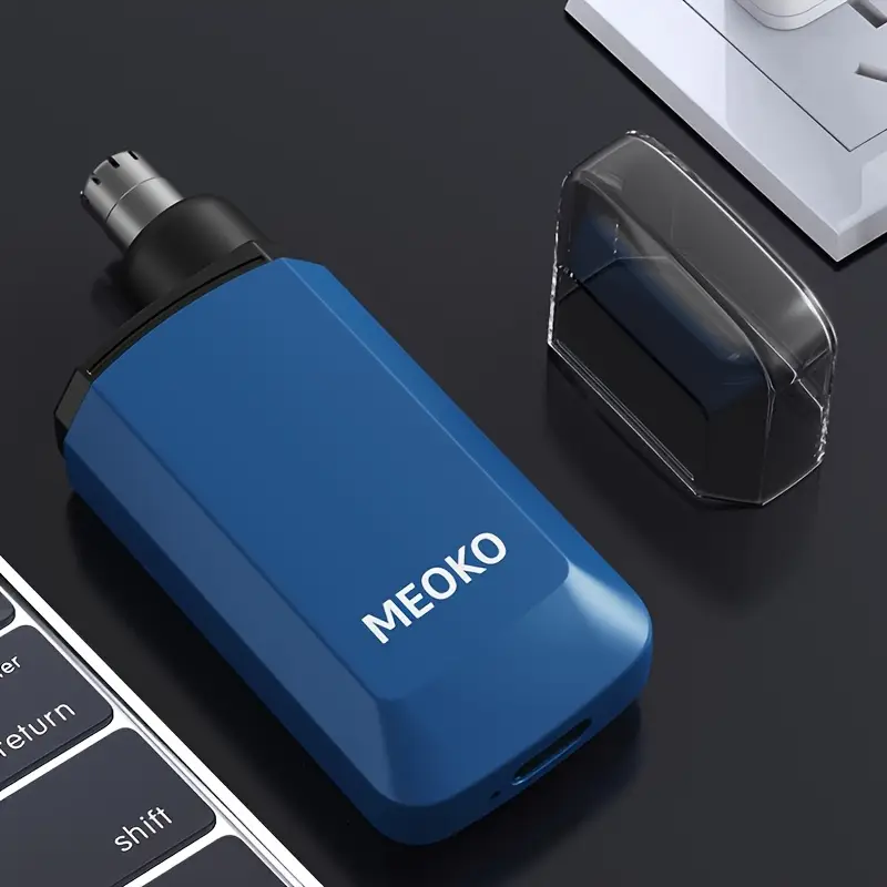 portable electric nose hair trimmer cordless usb powered nose hair shaver with safety lock   design nozzle compact personal grooming tool for     use ideal for men women usb battery powered nose hair remover transparent cover sleek device metallic   Product details 2