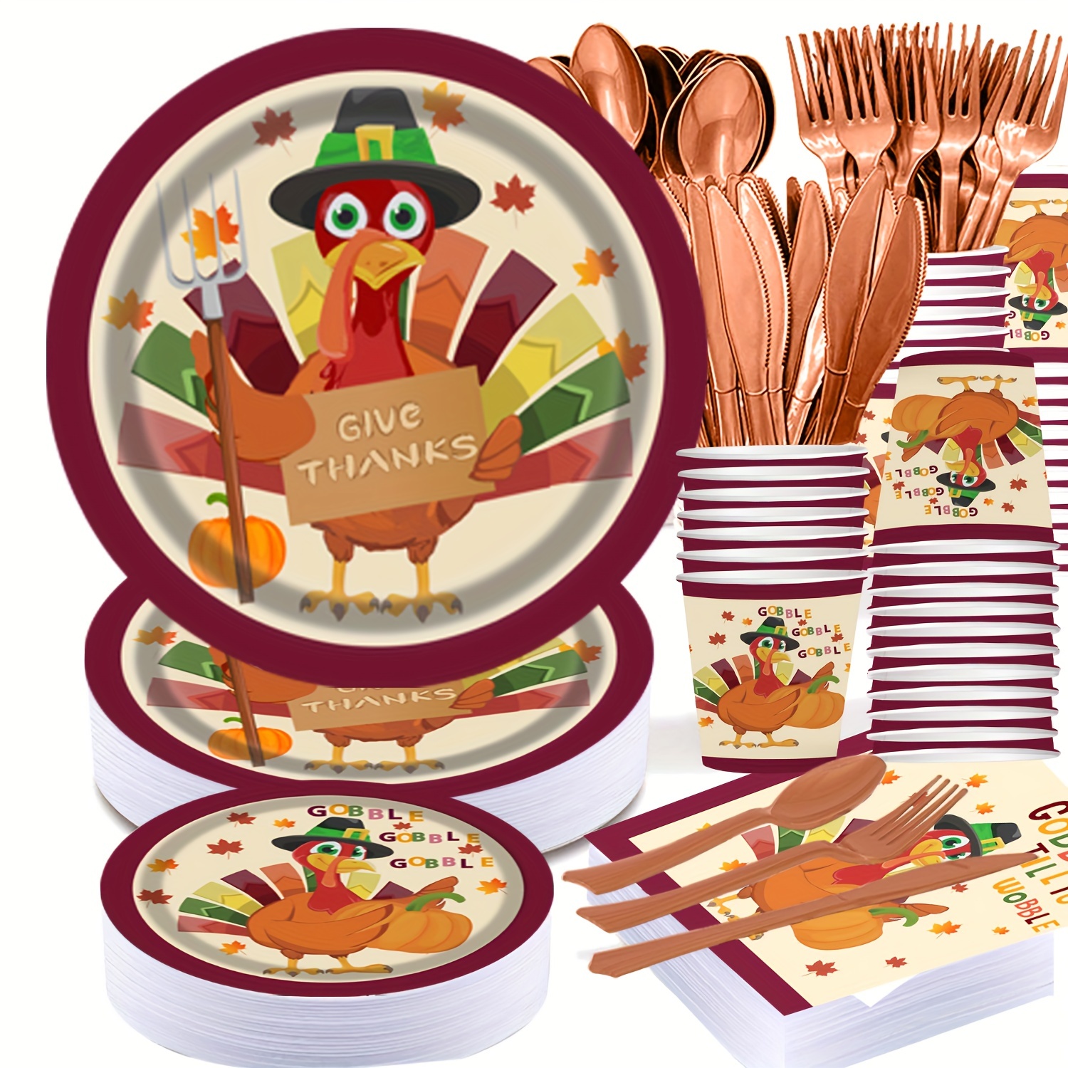 

175 Pcs Turkey Set For 25, For And Fall , Disposable Plates, Plates, Tablewares, And ,