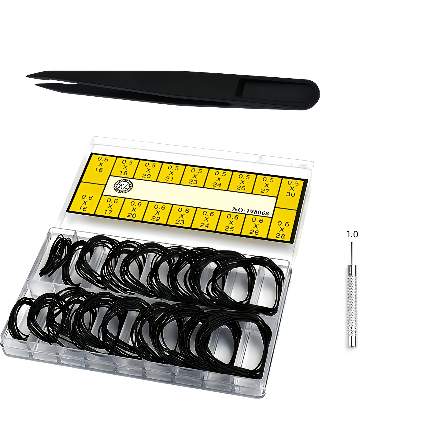 Pilnas laikrodžio pagalvėlės keitimo rinkinys - 144 NBR gumos O-žiedai (18 dydžių) + plastikiniai pincetai + 1,0 mm pramušiklis - „Pasidaryk pats“ baterijos keitimas, vandeniui atsparus sandariklio remontas - Tinka pradedantiesiems - Visi įrankiai įtraukti