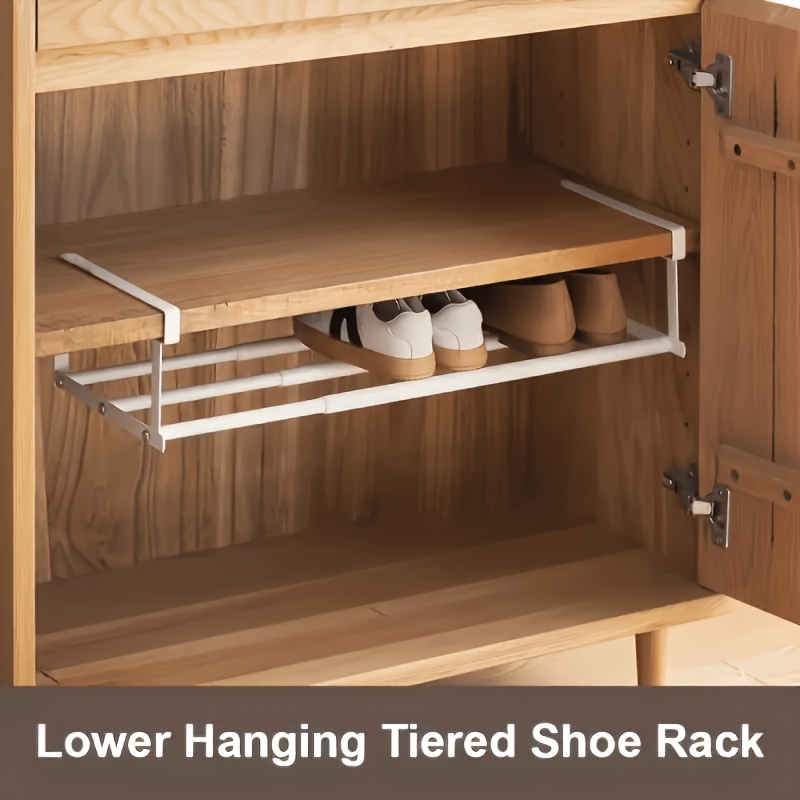 TEMU 1pc Adjustable Multi-functional Shoe Rack Organizer - Space-saving Stainless Steel Underbed Storage Rack With Shelves, For Shoes, Clothes,