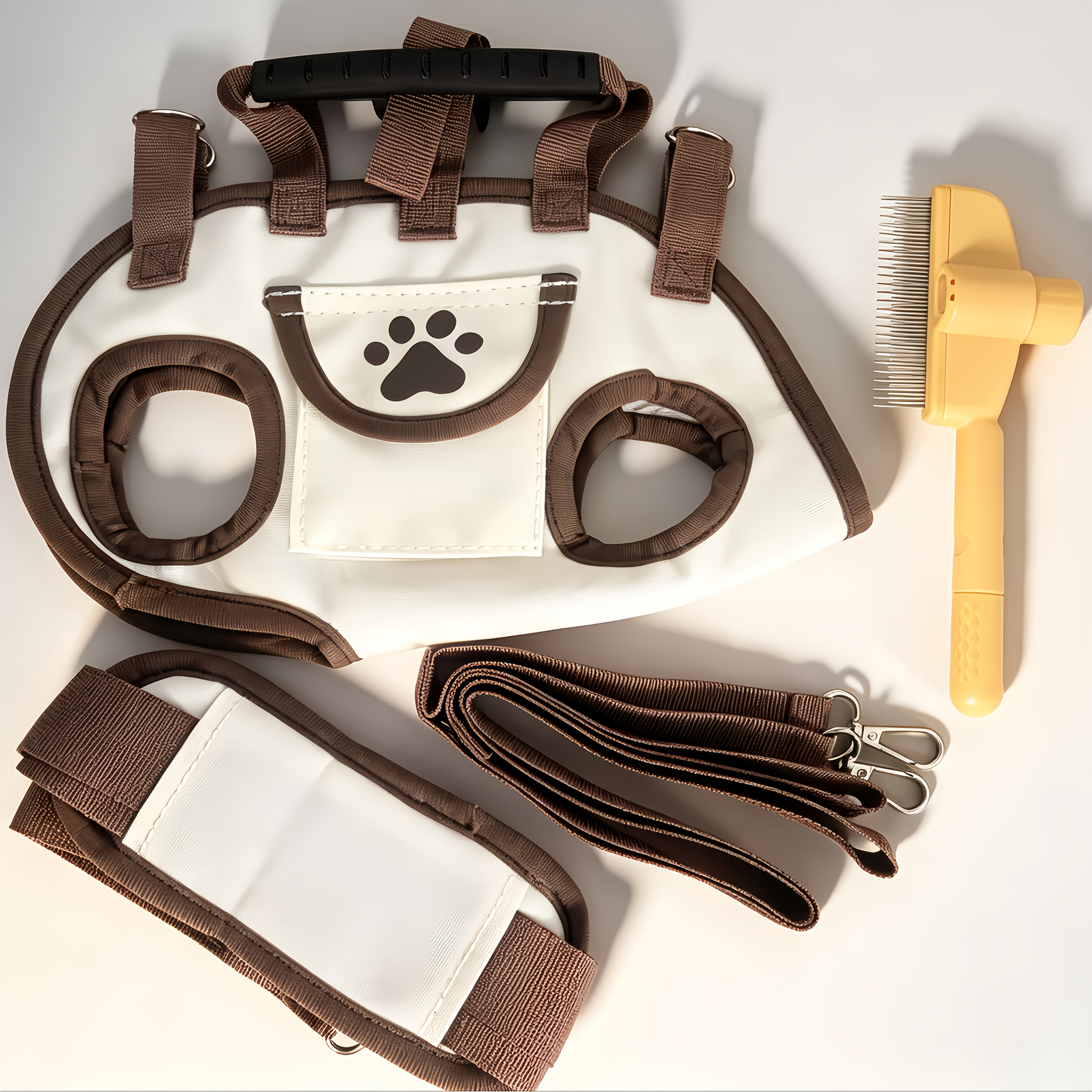 TEMU Ensemble de 4 pièces élégant de harnais-sac à dos pour d'animaux de compagnie, sac de transport à main confortable et respirant avec boucle