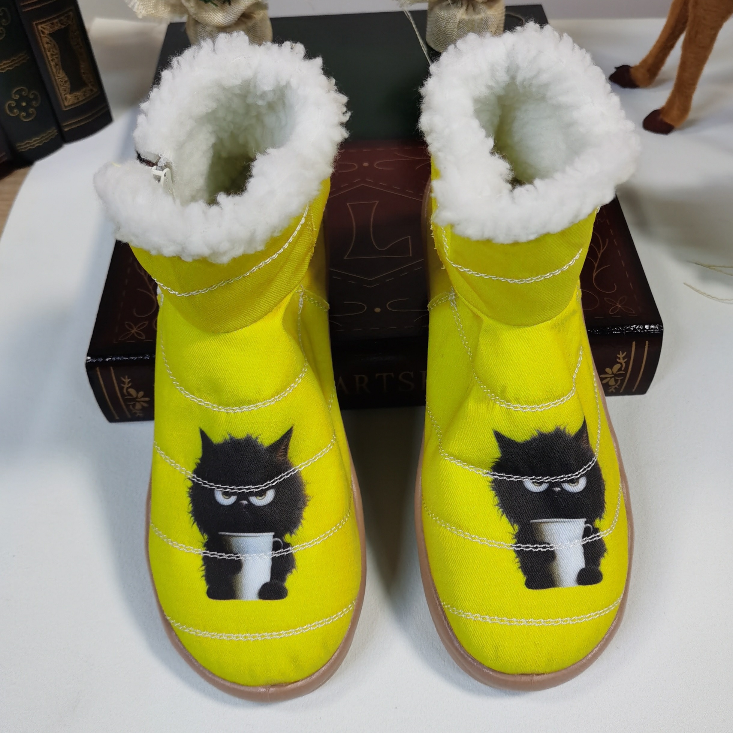 

Women's Autumn And Winter Casual Outdoor Warm Boots, Black Cat Winter Plus Fleece Non-slip Soft Bottom Slip-on Fur Boots