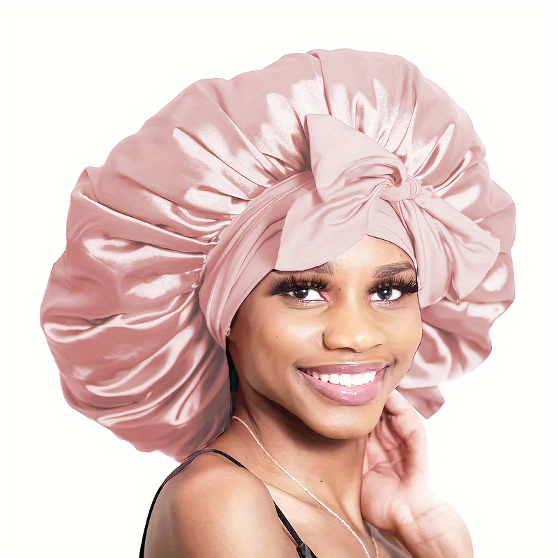 

Polyester Satin Hair Bonnet With Adjustable Elastic Band And Straps - 100% Knit Polyester Elasticity Hair Cap For Sleep, Jumbo Size For Long, Curly, Braids - Featherless Night Cap Crafted For Women
