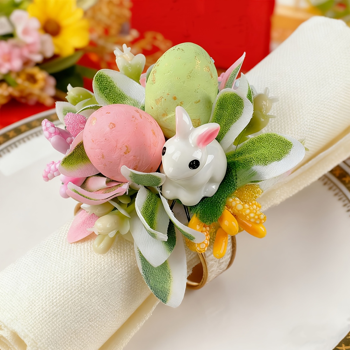 TEMU 8-pack Easter Bunny Napkin Rings | New Display Napkin Holders, Holiday Decoration, Linen Material