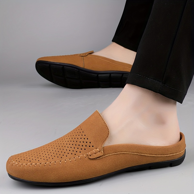 mens lightweight loafers stylish brown slip mules breathable 