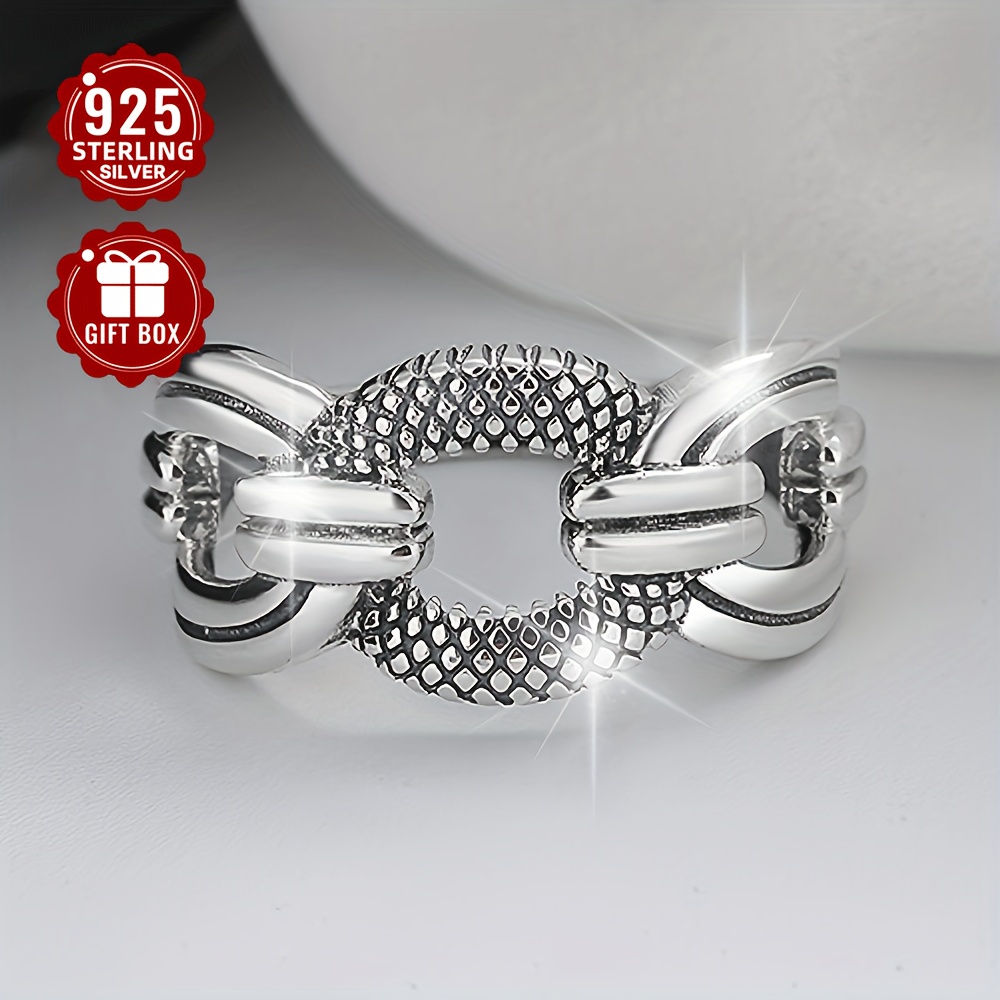 

1pc S925 Sterling Silver Retro Neutral Geometric Chain Hemp Rope Thai Silvery Ring Wide Version Fashion Trend Ring For Men And Women Suitable For Clothing Matching Party Wear (3.76g)