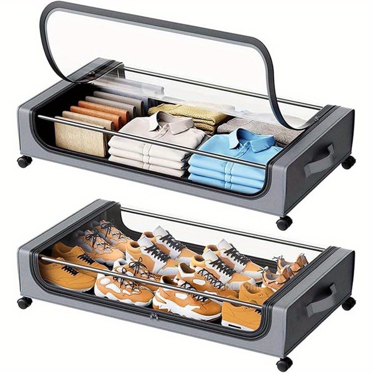 TEMU Storage Solutions For Under The Bed Featuring Wheels, A Set Of 2 Extra-large 65l Containers Designed For Organizing Clothes, Bedding, Shoes,
