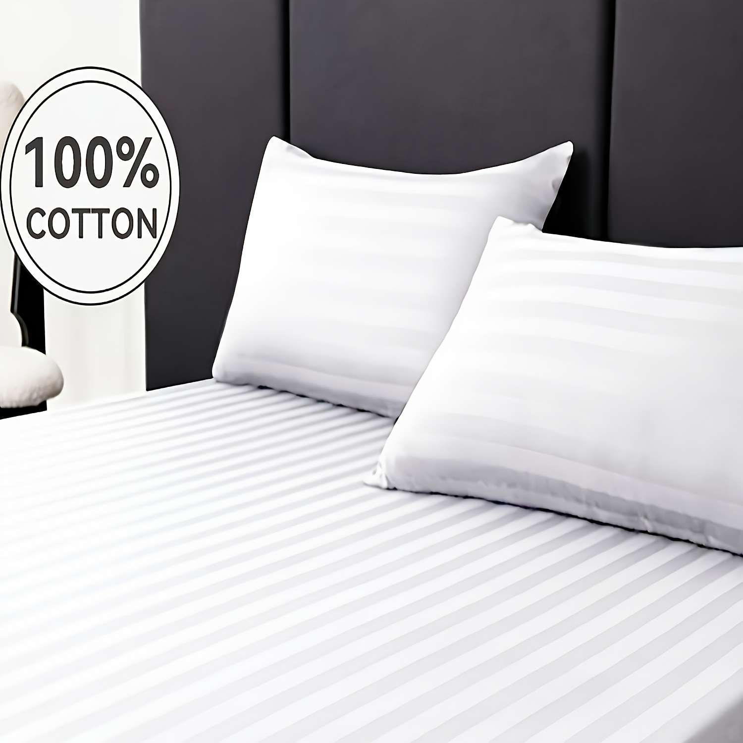 2pcs Elegant White Striped Cotton Pillowcases - Soft, Comfortable, And Perfect For Master Bedroom Or - Machine Washable, 100% Cotton, 40