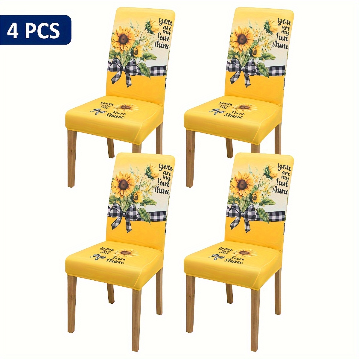 4/5/6pcs Sunflower Black And White Checkered Yellow Bottom Chair Covers Tablecloth Protect Furniture Home Decor Dining Room Living Kitchen Chairs Cover Digital Positioning Print