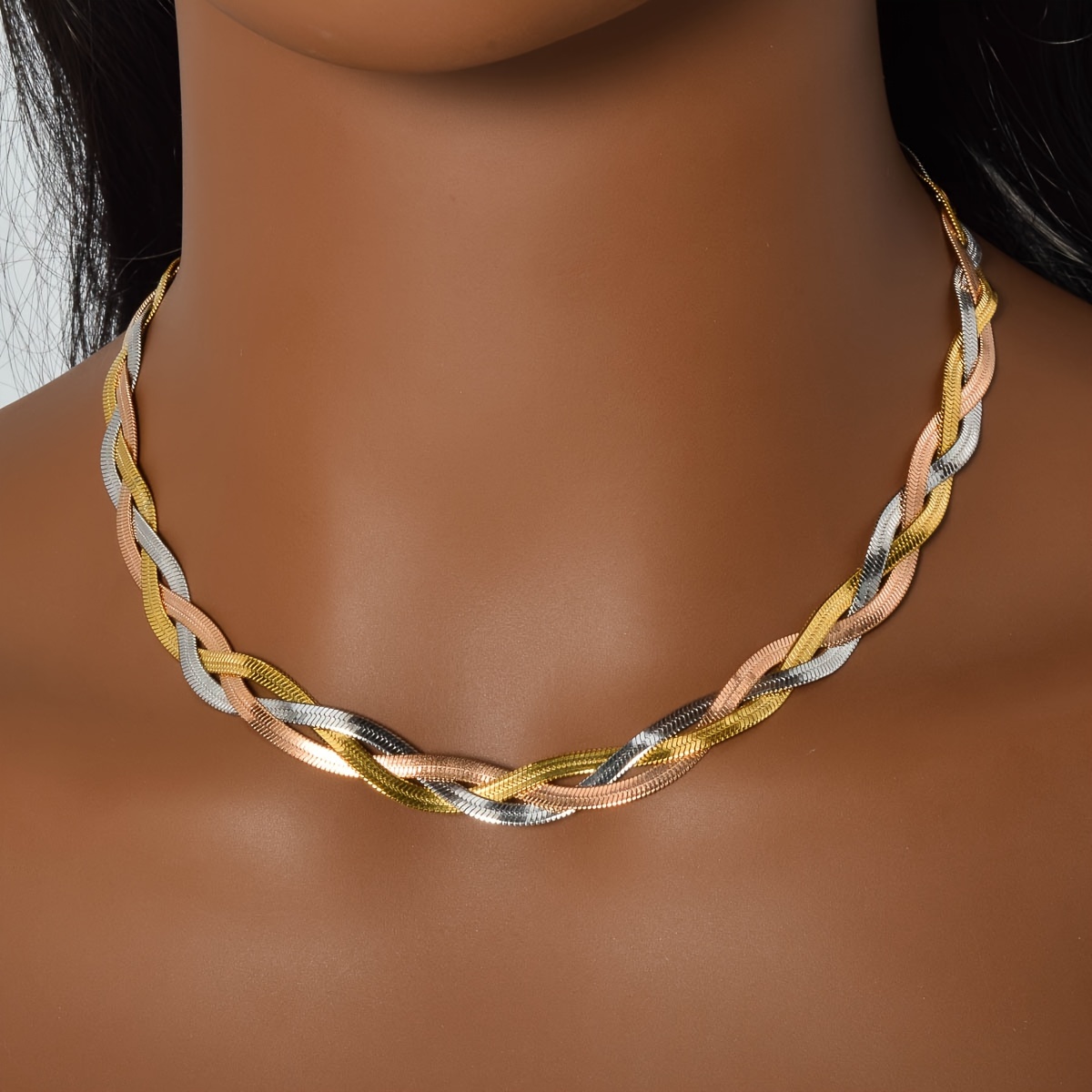 

Zeadear Women' Twisted Chain Necklace - Tri-color Snake Chain, Classic Stainless Steel, Simple Elegant Style, For & Party, No-mosaic, Jewelry