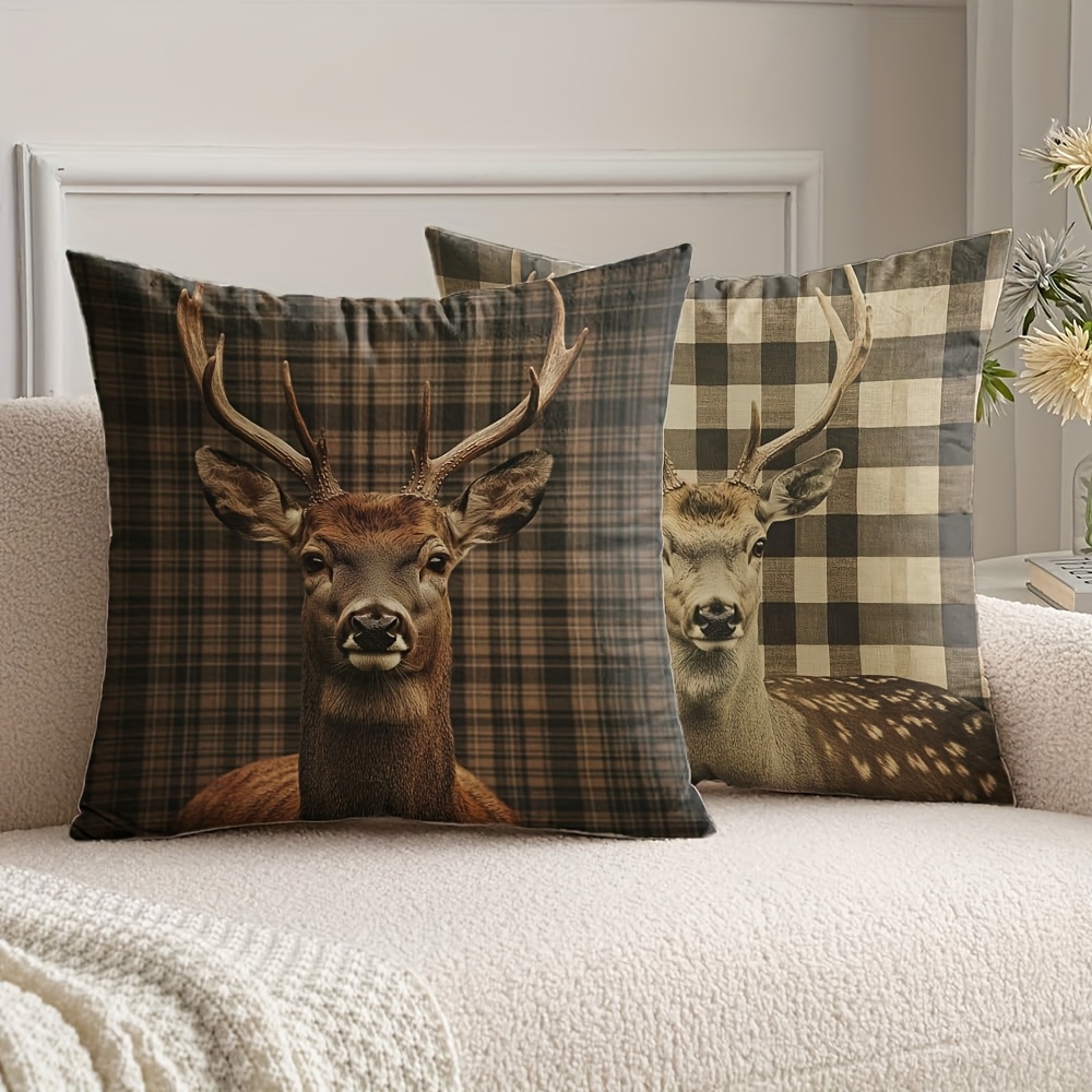 TEMU 2pcs Set Deer Pattern Minimalist Pillowcases - Soft Short Plush Fabric, 18x18 Inches/45x45cm, Zipper Closure, Double-sided Print, Machine