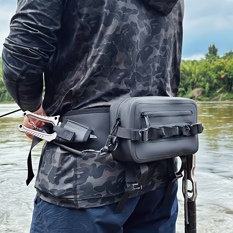 1pc Waterproof Lure Storage Waist Bag With Rod Inserting Loop,  Multifunctional Crossbody Zipper Chest Bag, Outdoor Fishing Gear Accessories