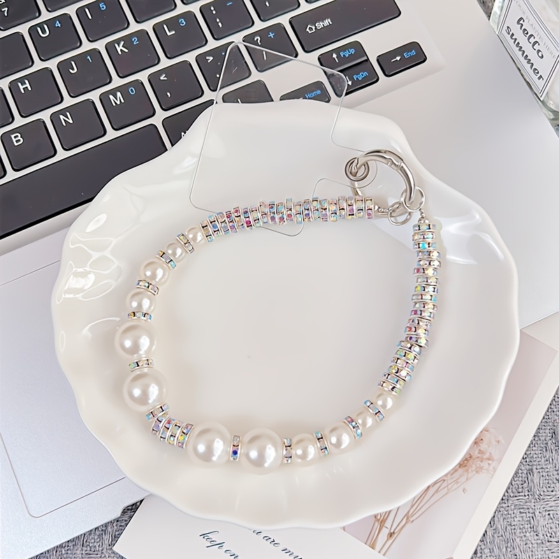 TEMU New Phone Case Lanyard High-end Rhinestone Chain Light All-match Handmade Bead Short Chain Rhinestone Pendant New Individual Pendant Cute Wrist
