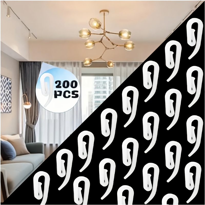 E-shop 200/400/600 Weiße Vorhanghaken, multifunktionale Vorhangclips, ganzjähriges universelles Fensterdekor-Zubehör, 0,5*1,1 Zoll, Kunststoffmaterial,