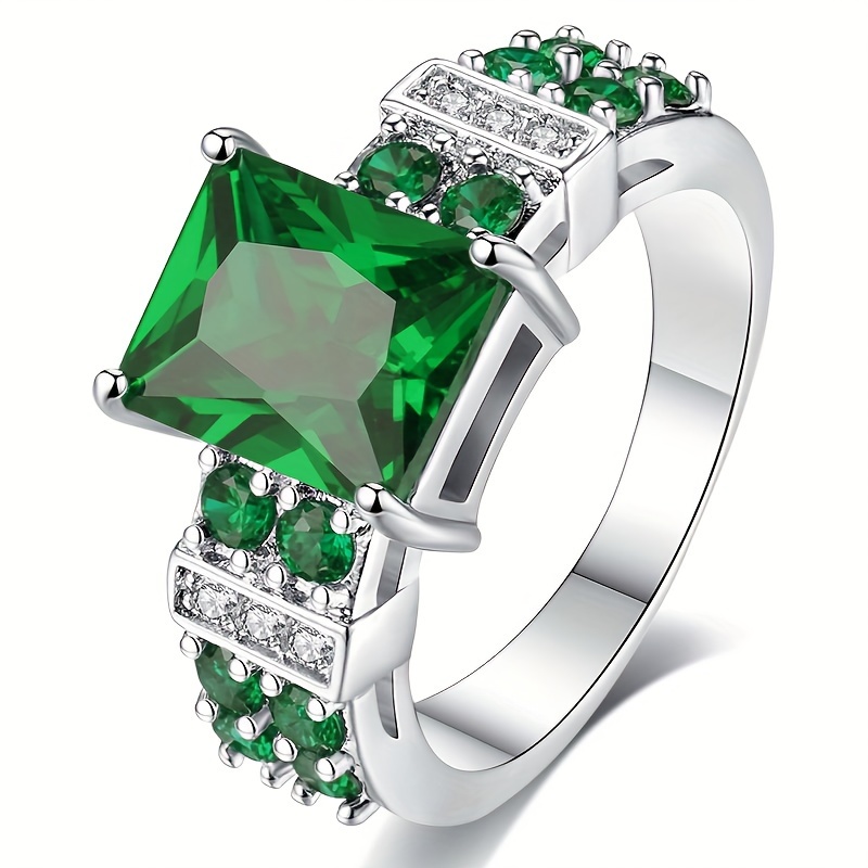 

1pc Green Square Zircon Ring For Women's Light Luxury Fashion, High Grade Feeling, And Temperament Ring