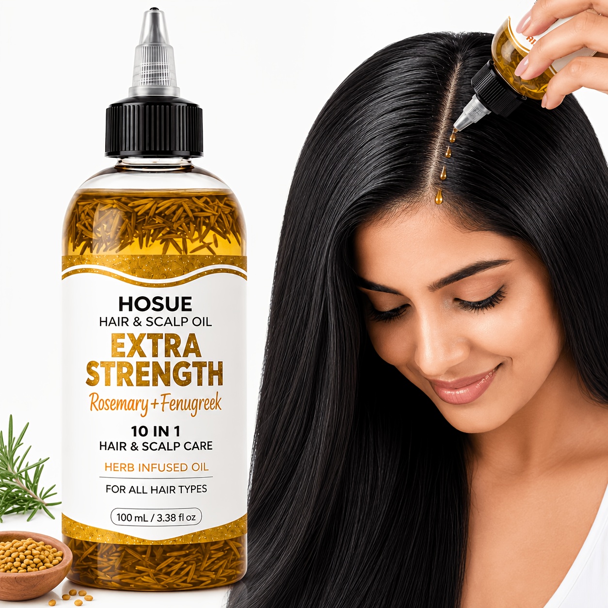 2-pack Rosemary& Hair And Scalp Oil, 10-in-1 -infused Botanical Oil For Dry, Frizzy, And Curly Hair, Lightweight Non-greasy Shine And Smoothness Care, All Hair Types, 100ml Each, Care For Women