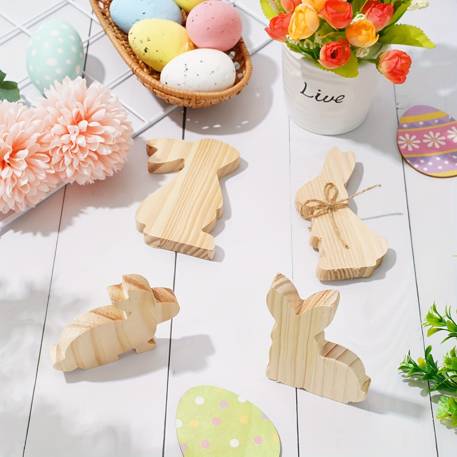 

4pcs Easter Bunny Wooden Signs Set - Unfinished Hollow Rabbit Shapes For Diy Decor, Theme Tabletop Accents