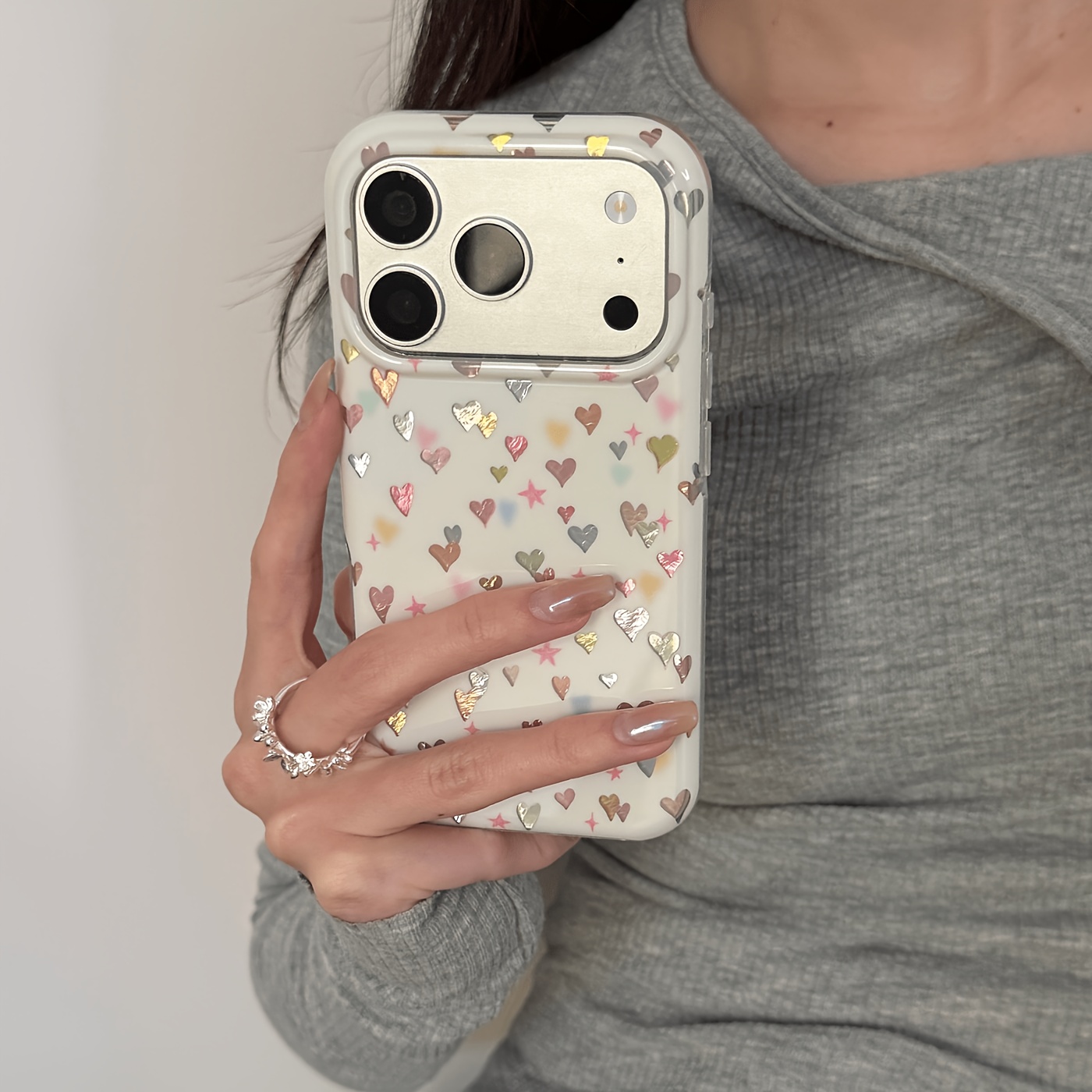 TEMU Phone Case: Full-screen Candy-colored Heart Pattern With Pleated Texture And Transparent Frame Phone Case. Suitable For Multiple Iphone Models