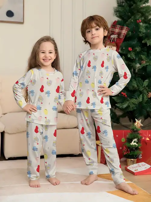 Family Matching Pajamas Set Short Sleeve Tops And Long Pants