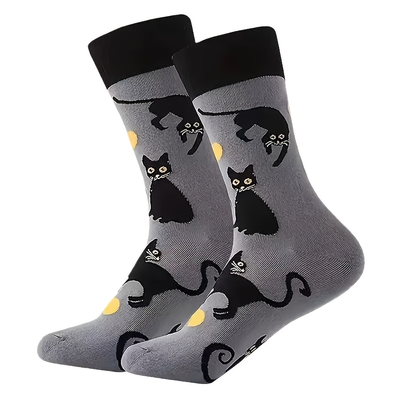 TEMU 1 Pair New All-match Halloween With Kitten Series Long Unisex Socks, All-match Breathable Suitable For Gifting And Parties