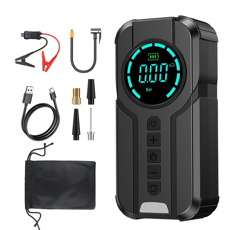 TEMU Portable Car Jump Starter With Air Compressor, Featuring A 6000mah Battery And Made Of Abs+pc, Of 0.55.3bar/8-150psi, In Black Color