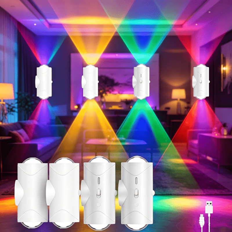 4/2 Pack Led Smart Sensor Night Light, Rgb Color Changing Wall Lamp, Wireless Magnetic Staircase Light, Rechargeable Led Accent Light For Bedroom Hallway Holiday Decor