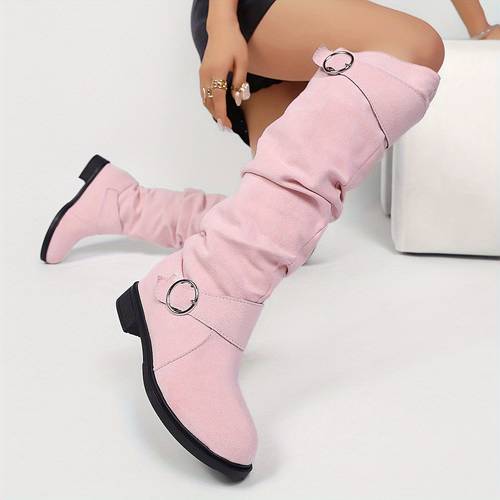 womens classic fashion double design pleated stack boots comfortable warm thick sole plush lined soft versatile commuter boots women shoes