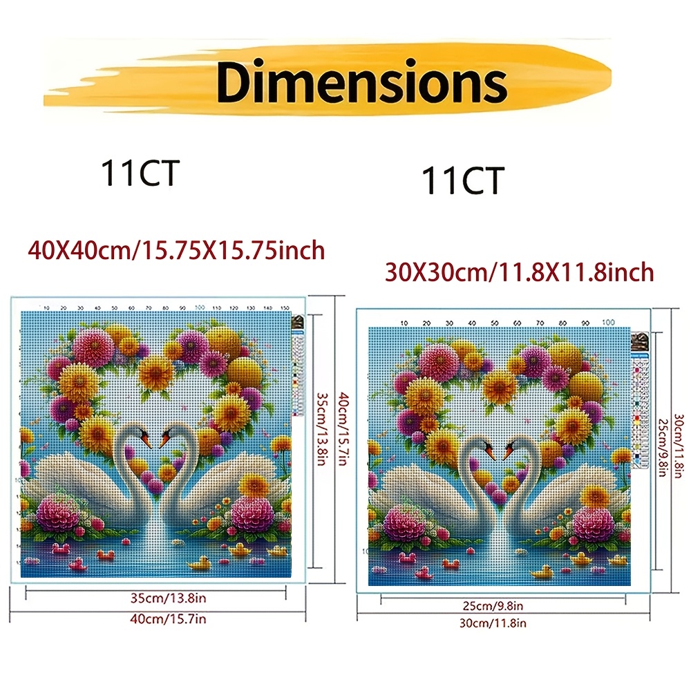 Frameless Cross Stitch Printed Kit, Double Swan Heart-Shaped Flower Ornament