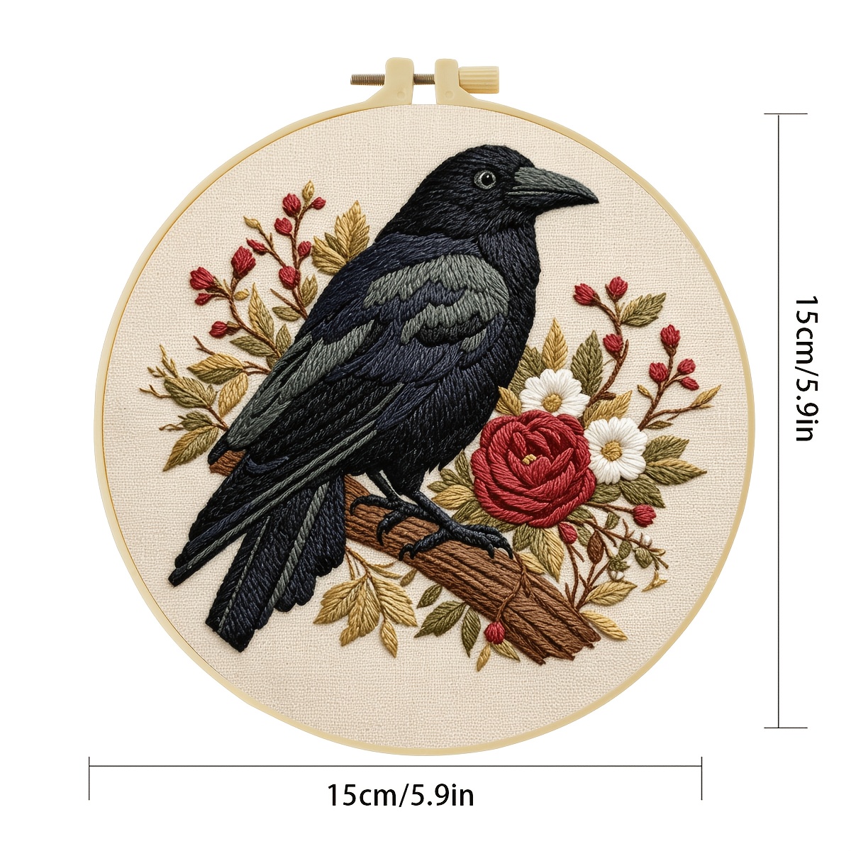 Complete Beginner Embroidery Kit with Black Crow Design