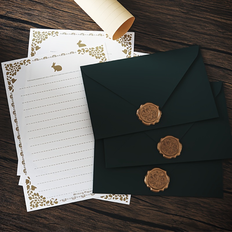 Kit Papeterie Vintage - 16 Feuilles Kraft + 10 Enveloppes + 10 Autocollants Sceau Cire Pour Lettres Anciennes