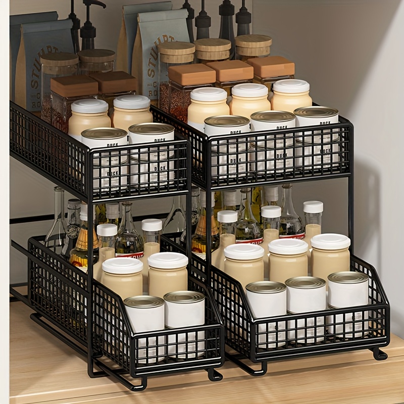 a large capacity under sink storage rack multifunctional metal organizer with shelves for bowls dishes and condiments an   for kitchen cabinet space kitchen storage rack black white Product details 2