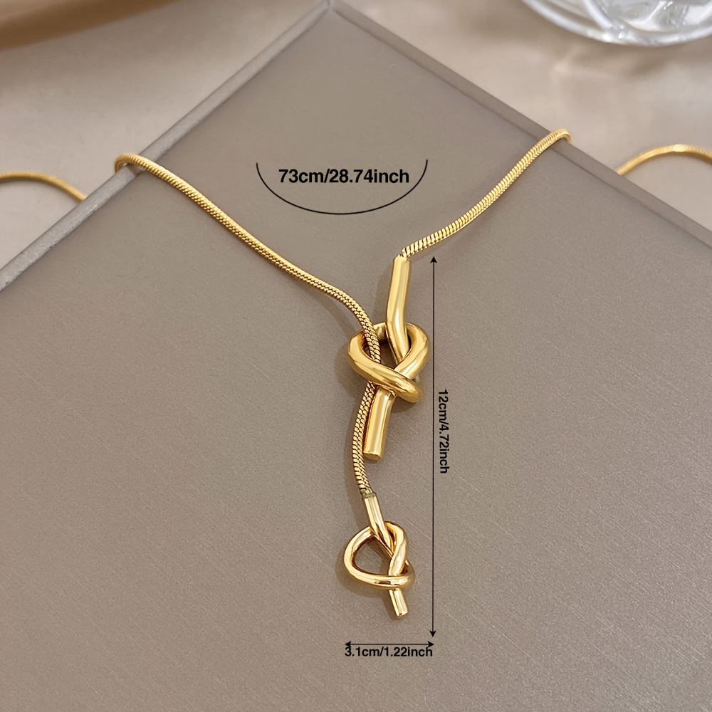 Women's Golden Stainless Steel Double-Knot Necklace, Adjustable