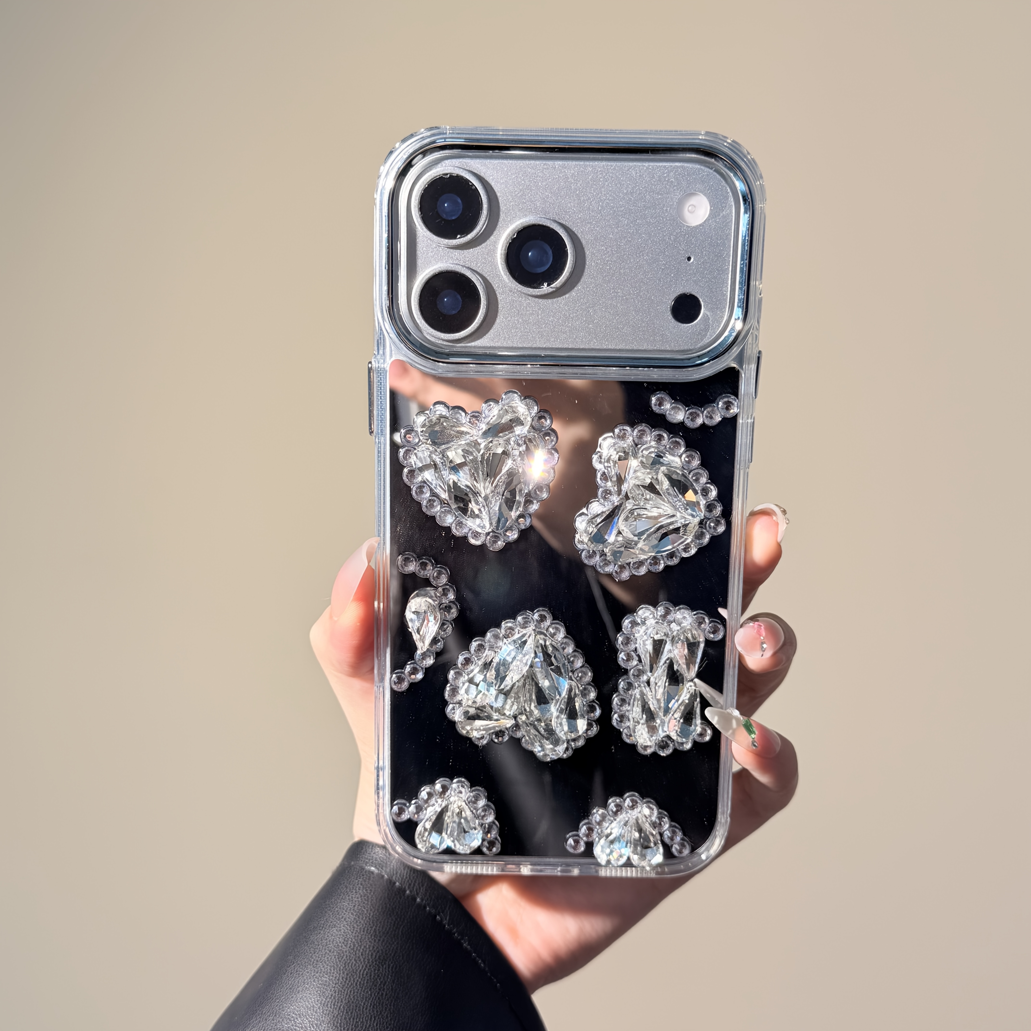 TEMU Phone Case - Luxurious Heart-shaped Mirror Iphone Case Suitable For Iphone 16 Pro Max For Women